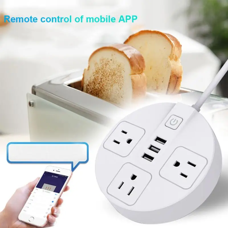 

Wifi Smart Outlet Surge Protector WiFi Wireless Remote Power Strip 3 AC Outlets And 3 USB Ports for Travel Home or Office