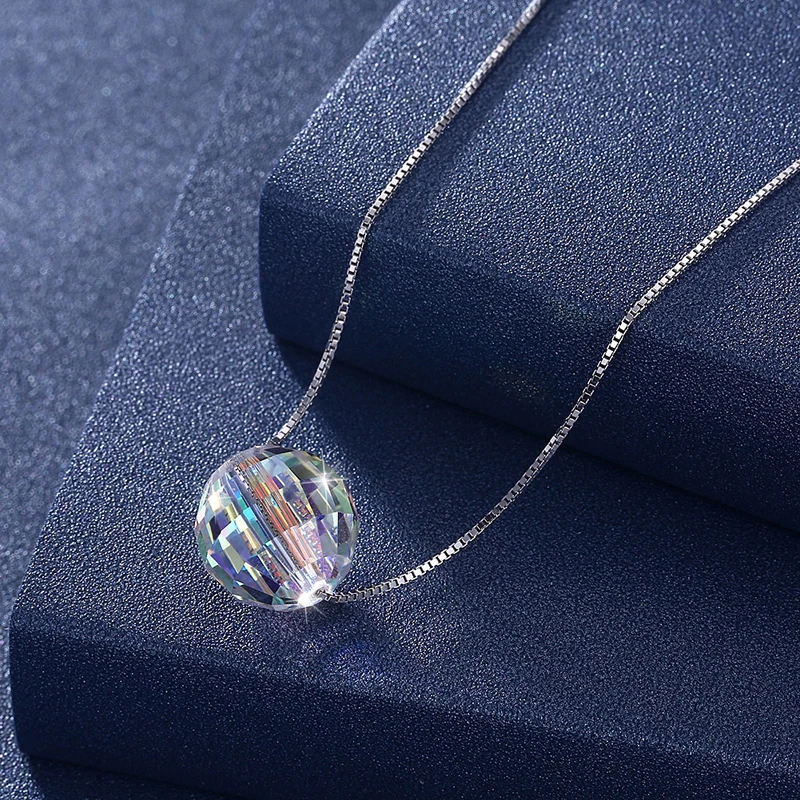

Bulage Crystals From SWAROVSKI Ball Pendant Necklaces 925 Sterling Silver Beads Necklaces For Women Simple Fashion Jewelry Gifts