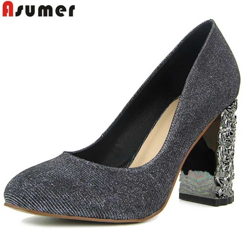 

ASUMER big size 34-42 fashion spring autumn shoes woman round toe pumps women shoes square heel high heels shoes women 2019 new