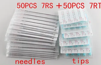 

(7RS+7RT) 50PCS 7RSDisposable Sterilized Tattoo Needles& 50pcs 7RT Blue Disposable Tattoo tips for tattoo gun free shipping