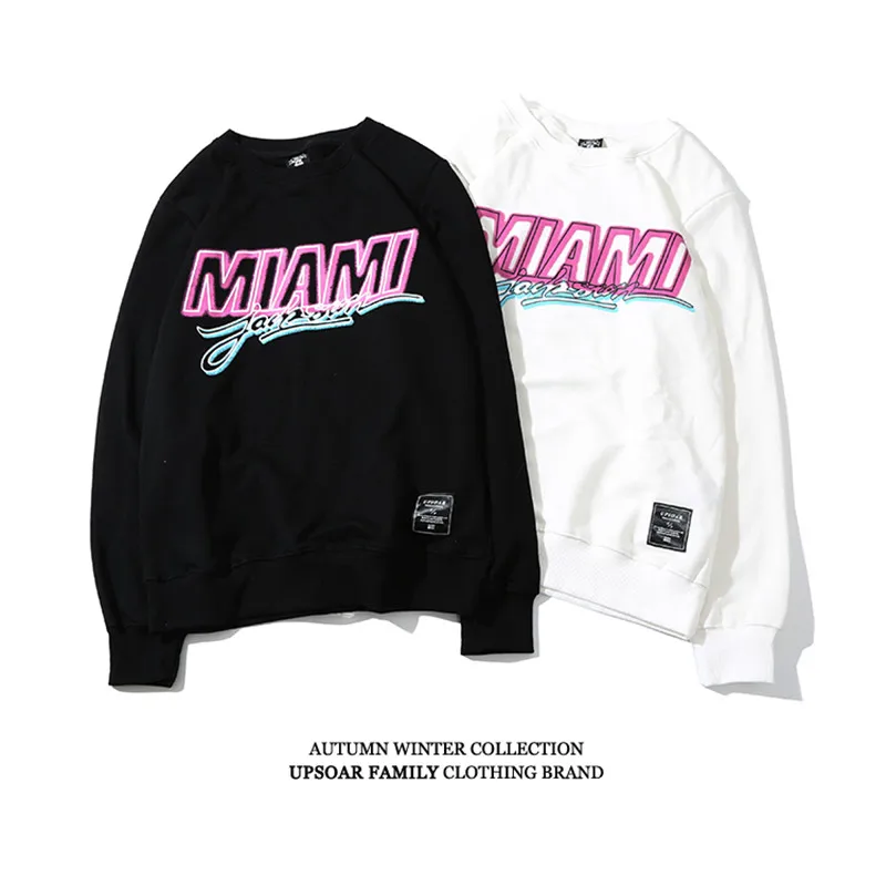 

2018 New Autumn Winter Miami Letter Print Sweatshirt Pink Letter Print Men Hip Hop Pullover Streetwear Skateboard Cotton Hoodies