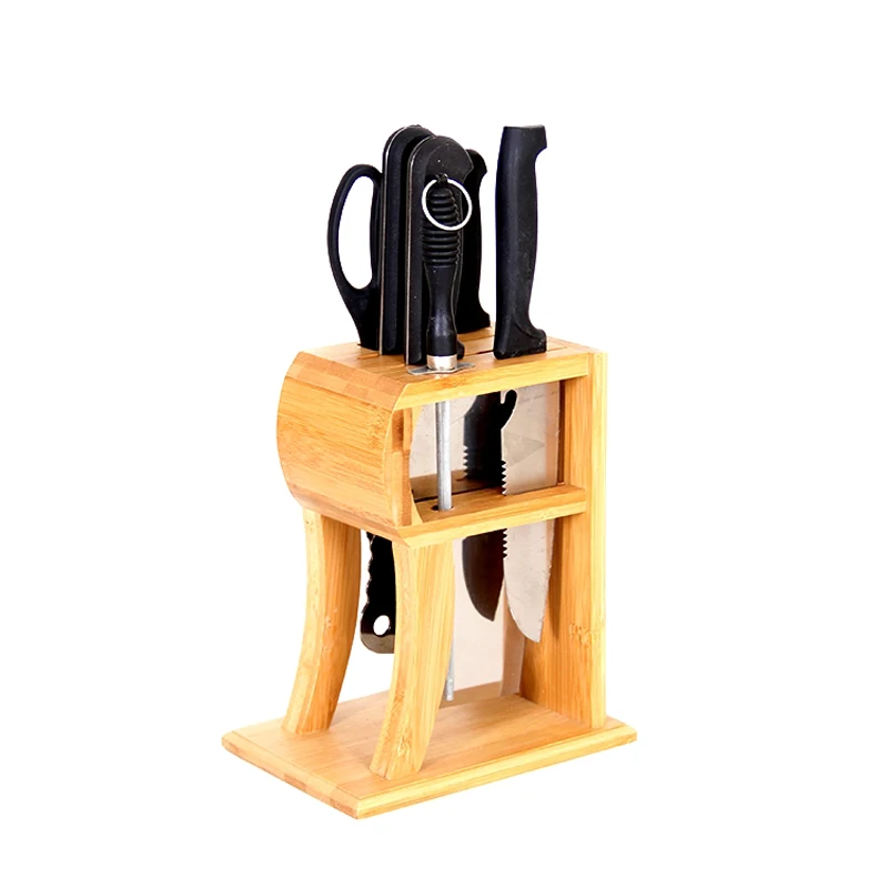 Creative R-shape Bamboo Kitchen Knife Holder Multi-purpose Scissor Cutting Tool Storage Racks Knife Block Wood Knife Stand