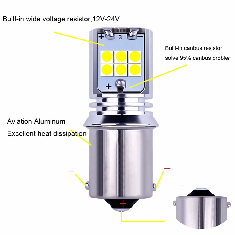 2 шт. 10 Вт 1440lm неполярный 12V 24V S25 1156 BA15S Canbus Светодиодная Лампочка P21W 15SMD 3030 светодиодный для автомобиля запасной светильник лампа фонарь заднего хода