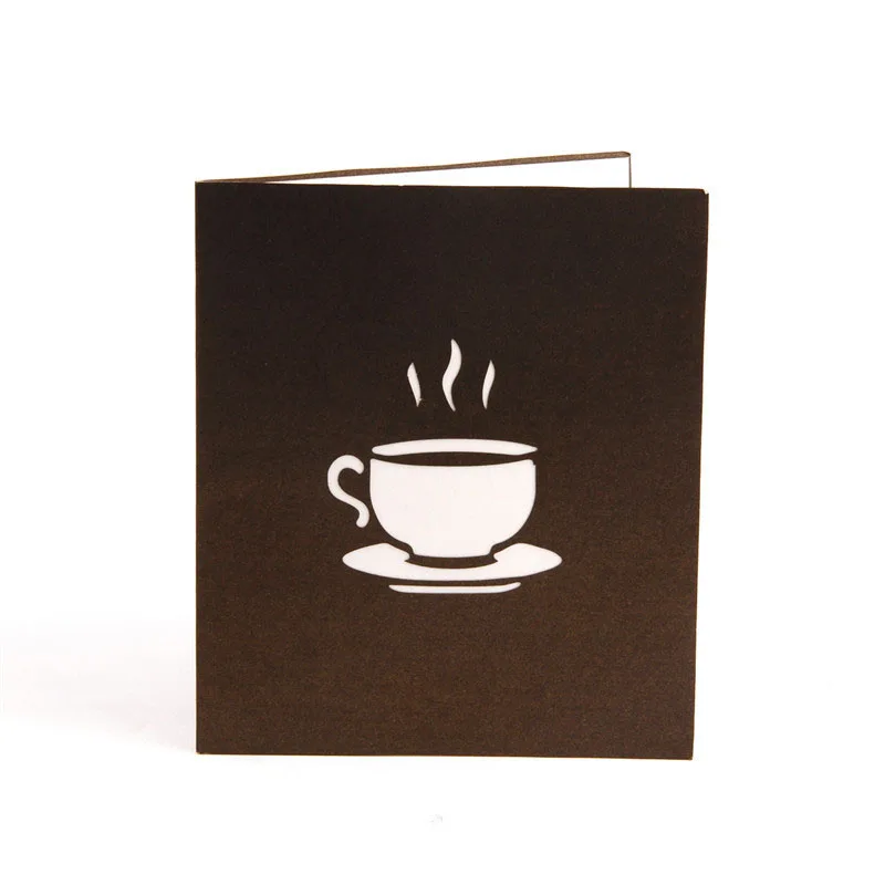  3D Laser Cut Handmade Carving Black Coffee Cup Paper Invitation Greeting Cards PostCard Business Bi - 32793372116