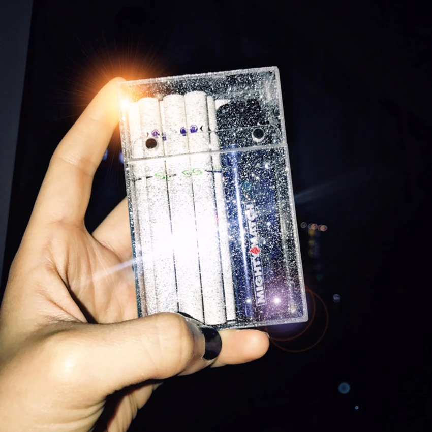 

Fashion Female Fine Smoke Cigarette Case With Glitter Ultra-thin Customized Plastic 20 Sticks Packaging
