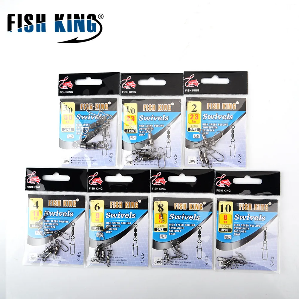 FISH KING 1 упаковка 3/0#1/0#2#-14# высокоскоростная рыболовная роликовая вертлюга с быстрым замком, защелкивающийся рыболовный крючок, разъем для приманки, Клеммная Снасть