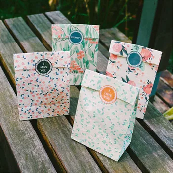 

New 4pcs/Set Flowers Craft Paper Candy Food Gift Bags with Sticker 23*13*18cm Best Gift Bag for Christmas Wedding Party Favors