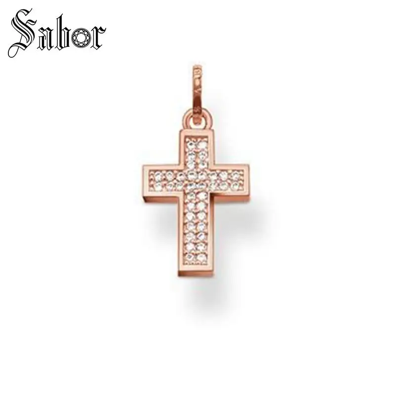 

Rose Gold Color Two Rows Zirconia Cross Pendants with Eyelet Fit Chains Necklaces Most Fashion Jewelry Gift for Women Men thomas
