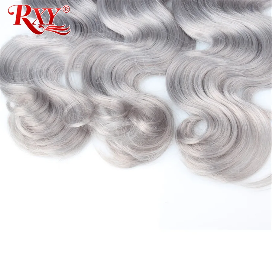 Body Wave Hair Bundles Grey Bundles 3/4 PCS Peruvian Hair Bundles Weaves Ombre Gray Human Hair Bundles RXY Remy Hair Extensions