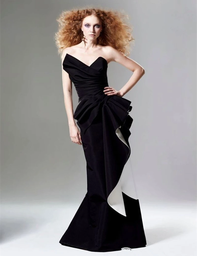 Sexy Long Evening Dress Strapless Black and White Evening Dresses