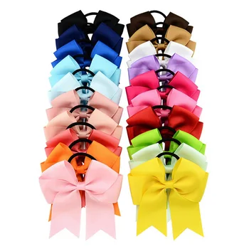 

20pcs/lot Bowknot Solid Girls Cheerleading Hair Bow Grosgrain Ribbon Cheer Bow Elastic Band Ponytail Hair Holder A172