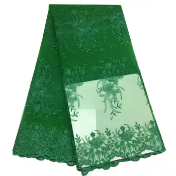 

2019 French Lace Fabric Grass Green Wedding High Quality African Tulle Lace Fabric 5Yard 3D Flowers Embroidered Tulle Lace fabri
