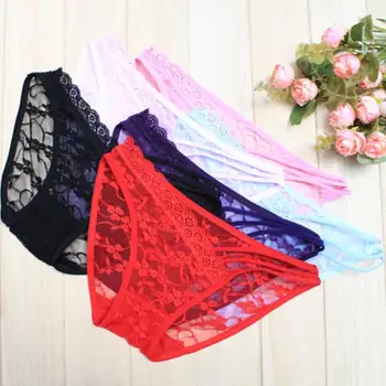 

2019 Sexy Full Lace Panties Mid Rise Bowknot Briefs Underwear , Exotic Summer Transparent Intimates New