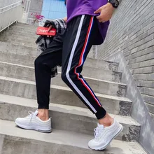 Мужские модные повседневные свободные полосатые хлопковые штаны с принтом, эластичные штаны-шаровары в стиле хип-хоп, спортивные штаны для бега, размер M-3XL