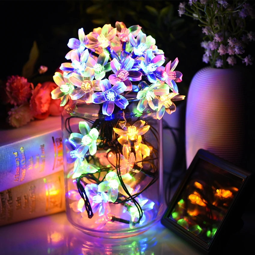 Litom Solar String Lights Waterproof Multi Color 50 LED Blossom Decorative Light with 2 Switches for