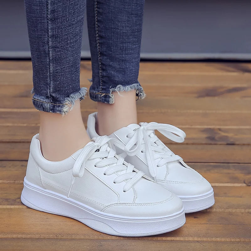

HEFLASHOR Women Vulcanize Shoes Sneakers Woman White Platform Shoes Ladies Casual PU Leather Thick Sole Flats Zapatillas Mujer
