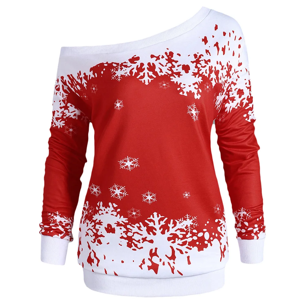 Wipalo плюс размеры 5XL одно плечо Рождество толстовки со снежинками осенне зимняя Дамская обувь Топы корректирующие пуловер спортивный костюм толстовки - Цвет: Red
