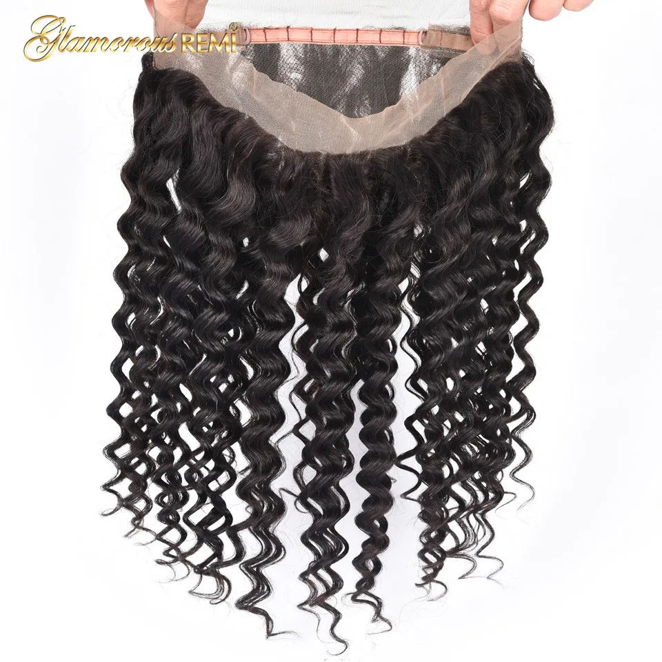 

Brazilian Deep Wave Hair Pre Plucked 360 Lace Frontal Closure With Baby Hair Human Remy Hair Closure Free Part Natural Color 1b