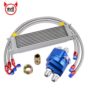 

evil energy Universal 10ROW 10AN Racing Oil Cooler Kit+Oil Sandwich Plate Adapter+1M/1.2M/1.4M Stainless Steel Swivel hose End