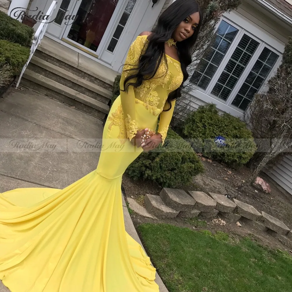 yellow off the shoulder mermaid dress