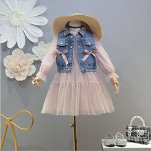 DZIECKO/платье для девочек; коллекция года; сезон лето; детская джинсовая одежда; джинсовое платье-пачка с бантом и карманами; весенние корейские платья для девочек; Милая одежда для малышей
