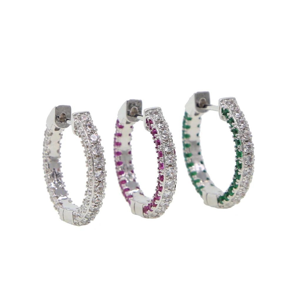 Bling cz серьги-кольца для женщин Красный Зеленый Белый посеребренный, трендовый ювелирные изделия