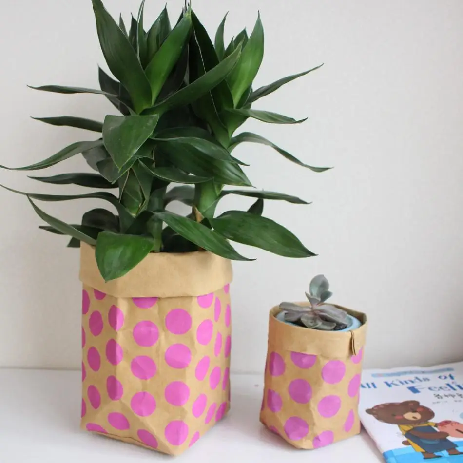 Washable Kraft Paper Bag Mini Succulents Plant Flowers Pots Cover ...