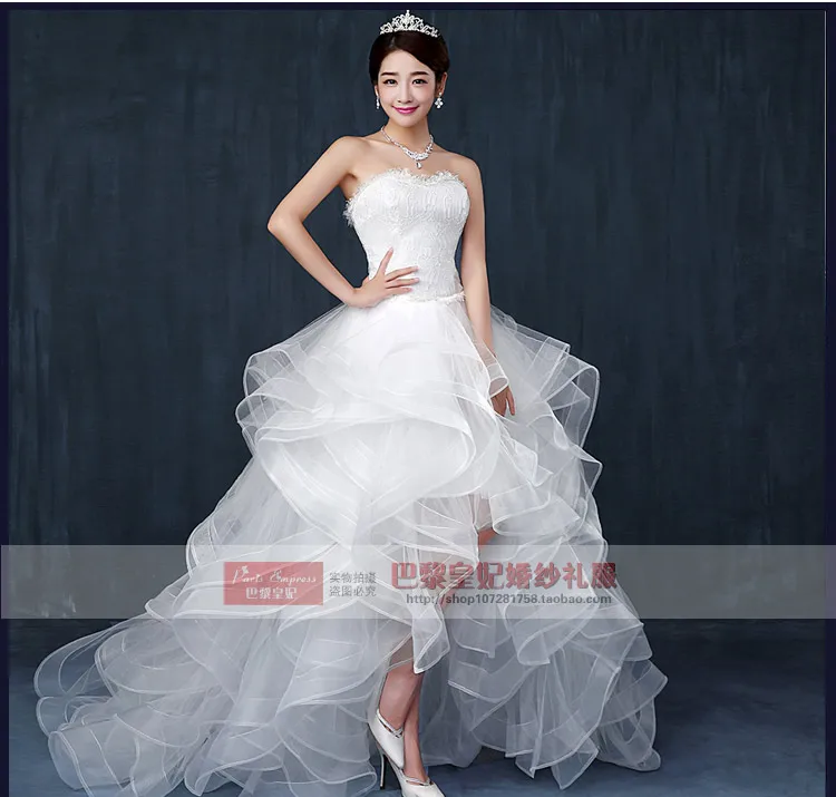 New white multi layers short front long back sweat short lady girl women princess wedding bridal banquet party party dress gown bridesmaid dresses