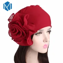 Модная женская большая шапочка с цветком, многофункциональная шифоновая шапка для девушек, мусульманский головной платок, эластичные шапки, головные уборы, аксессуары для волос