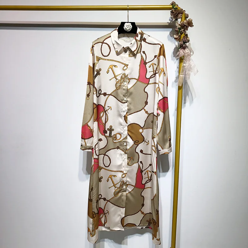 

QZ197 Women Vintage Geometric Color Block Chain Print Dress Women Retro Belt Slim Waist Vestido