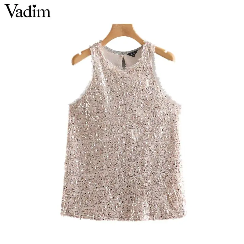 Вадим Женщины chic mesh crop top блестками майки femininas с круглым вырезом Топы на
