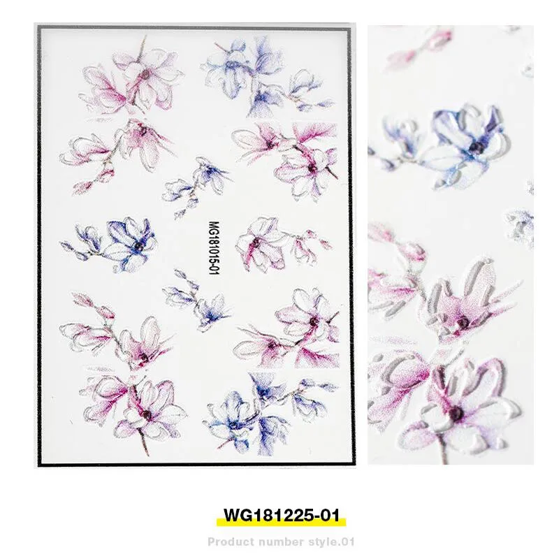 3D рельефные наклейки, наклейка с цветком для ногтей, эмастические водные Слайдеры для ногтей, Переводные картинки, сделай сам, для красоты ногтей - Цвет: WG181225-01