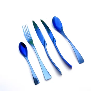 

Concise Blue Soup Spoon Western Cutlery Set Steak Knife Salad Fork Mirror Polish Dinnerware Household Dinner Tools 5pcs/set
