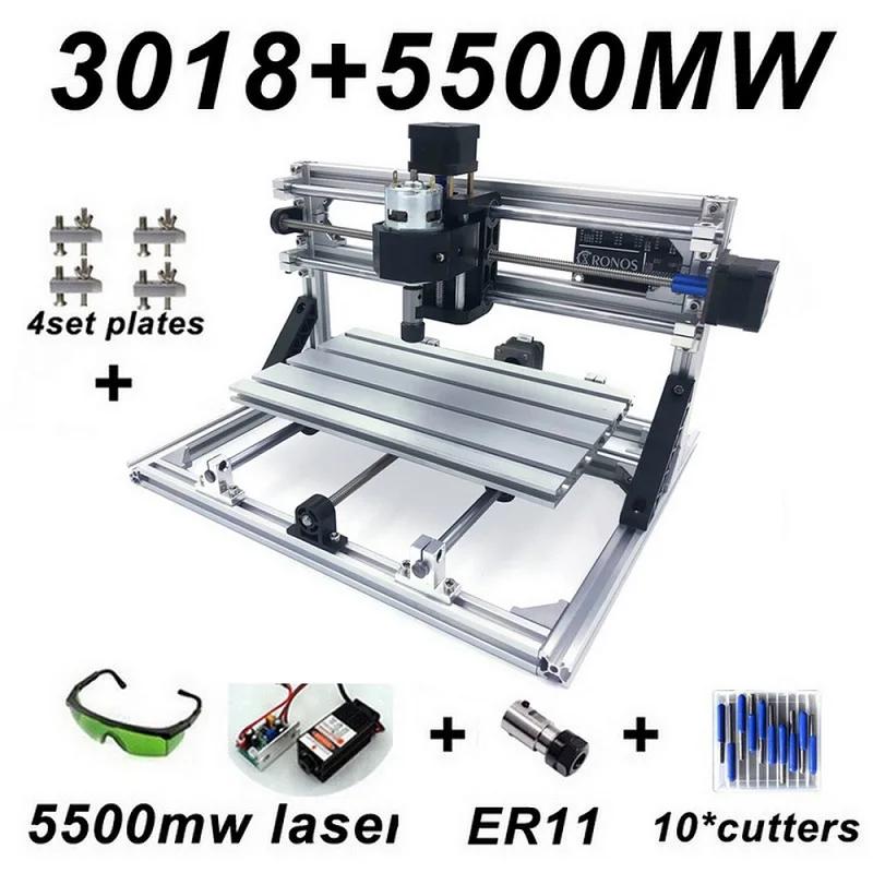 Модернизированный мини CNC3018 гравировальный станок, фрезерный станок по дереву, печатная плата, пластиковый акриловый станок для резьбы по дереву, DIY CNC с GRBL - Цвет: 3018 and 5500mw Head