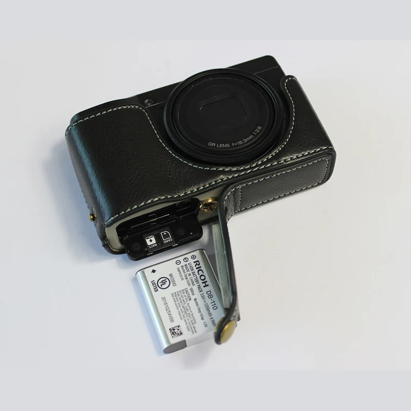 Black Натуральная кожа Половина Чехол сумка для камеры крышка для Ricoh GR3 GRIII RICHO портативный корпус с отверстием батареи - Color: Black