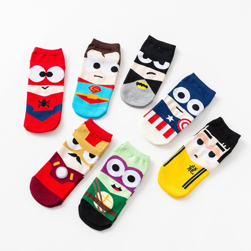 

7 Pair/lot Cartoon Low Cut Combed Cotton Socks Males Funny Happy Socks Adult Unisex Couple Casual Socks Spring Autumn