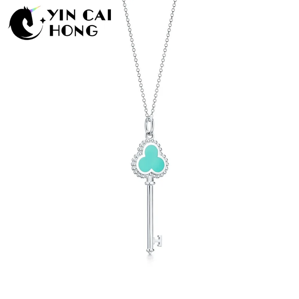 

YCH Charm 925 Sterling Silver Simple And Elegant Plum Key Pendant Necklace Original Women's Wedding Jewelry Anniversary Gift