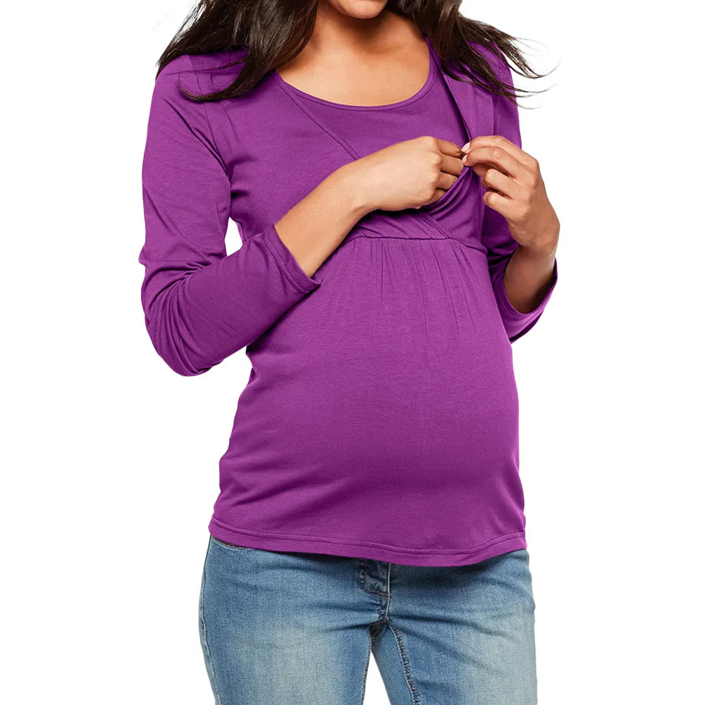 Maternity T shirt 2018 Women Maternity Solid Long Sleeve Auttmn