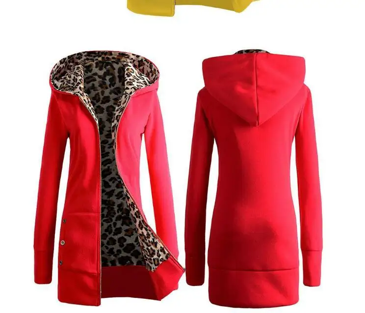  1 piece Fashion Women Hoodies Jacket Coat Long Sleeve Leopard Printed Hooded Sweatshirt Coat Casual