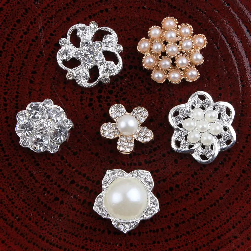 

30PCS Vintage Handmade Metal Decorative Buttons+Crystal Pearls Craft Supplies Flatback Rhinestone Buttons for Hair Accessories