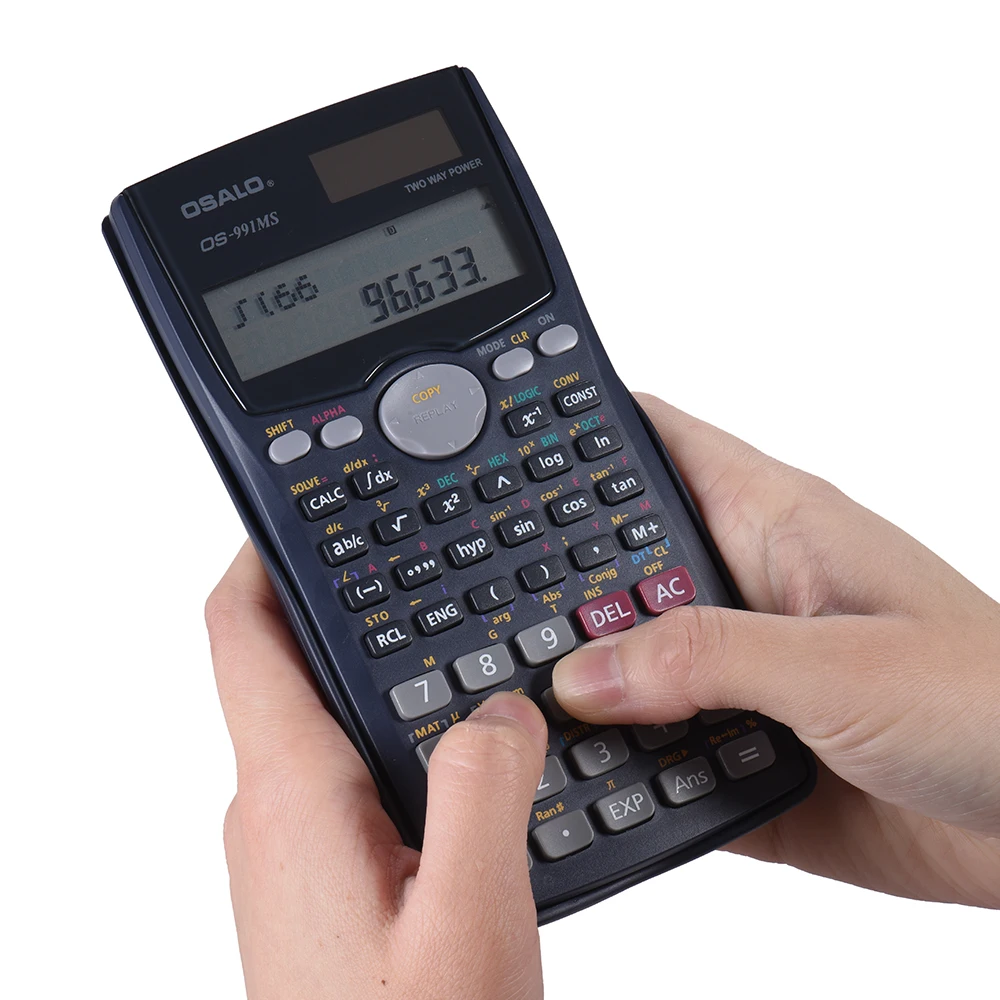 

Scientific Calculator Counter 401 Functions Matrix Dot Vector Equation Calculate Solar and Battery Dual Powered 2 Line Display