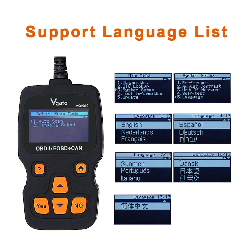 Vgate VS890 Car Diagnostic Scanner OBD2 Auto Code Reader Maxiscan VS 890 VS890S ObdII Scanner VS-890 Support Multi-brands Cars