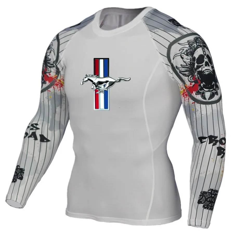

Men T shirt Compression Shirt Crossfit tshirt Mens 3D Print Long Sleeve T shirt Fitness Brand Clothing MMA Ford Mustang printing