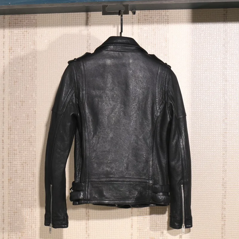 Для женщин из натуральной кожи мотоциклетная куртка Slim Fit красные, черные Винтаж пояса модные из натуральной овчины кожаная пальто