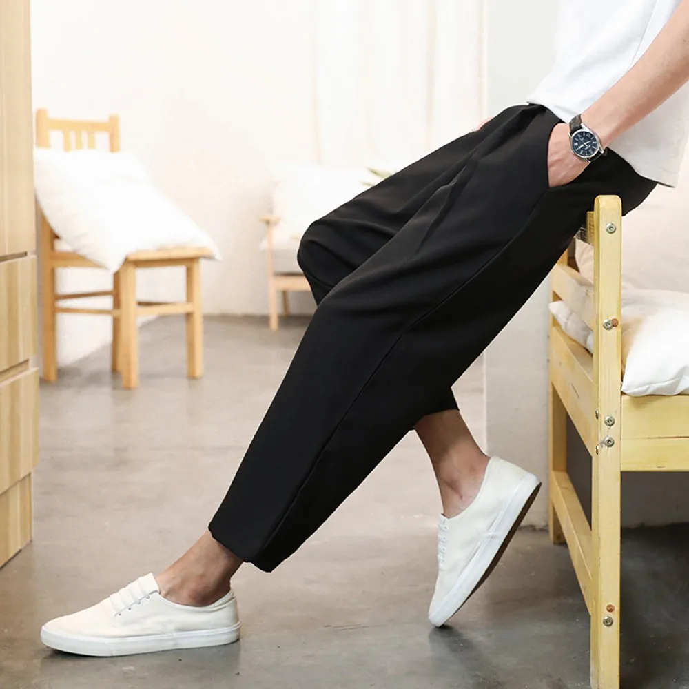 LNCDIS 2019 Новая мода Для Мужчин's Повседневное высокое качество штаны Для Мужчин's Повседневное тонкий Спортивные штаны девять широкие брюки
