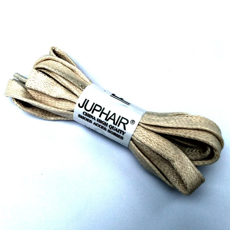 JUP1-12 Pair Beige Waxed Cotton Flat Shoelaces Leather Shoestring Boots Sport Shoe Martin Boot Fashion Casual Laces High Quality