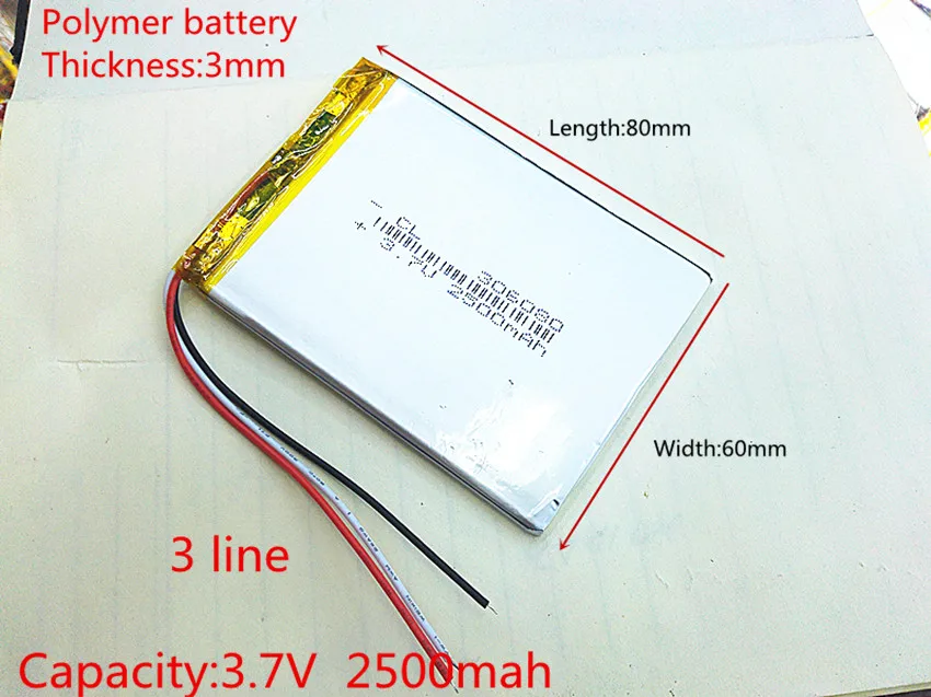 Полимерная литиевая батарея 306080 3,7 v 2500 mah love landing PDA smart tablet computer 3,7 v Polymer 3 line