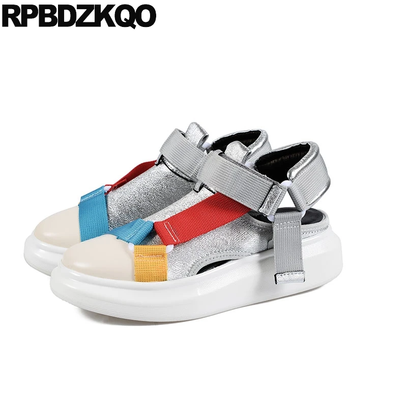

elevator designer shoes women luxury 2018 european wedge muffin thick sole summer slingback platform silver round toe creepers