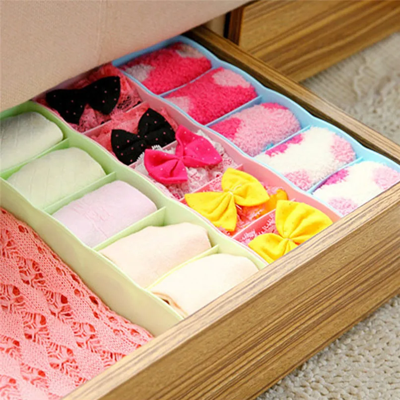 5 Grids Plastic Organizer Storage Boxes Separator Tie Bra Socks Drawer Cosmetic Divider Tidy Solid Color Storage Tool #5AU03 (11)