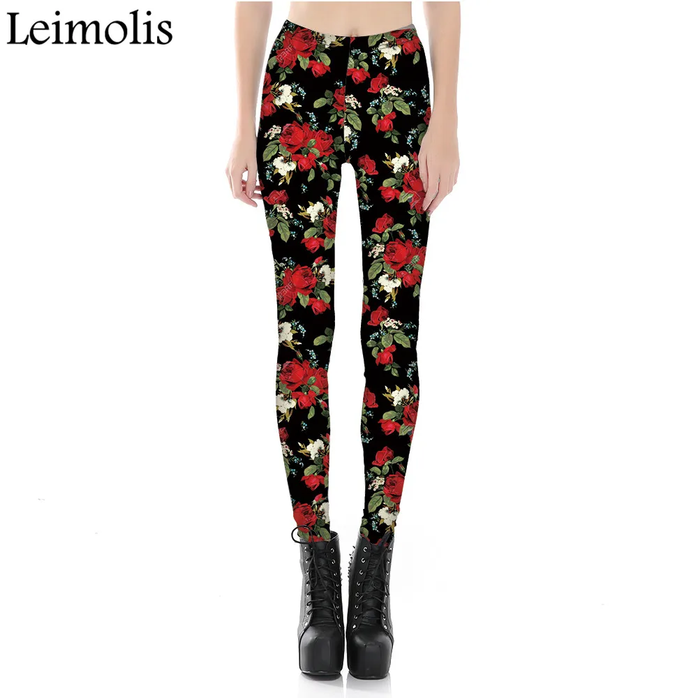 

Leimolis adventure time punk rock Harajuku black milk push up fitness sexy gothic 3d print vintage rose flowers women leggings